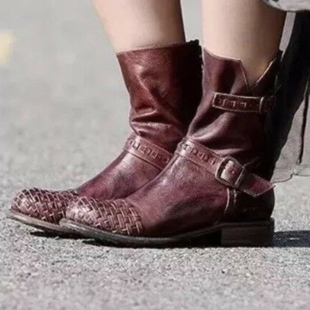 NWOT Bed Stu Ashwell Boots Dark Scarlett Rustic Mid Calf Moto Boots